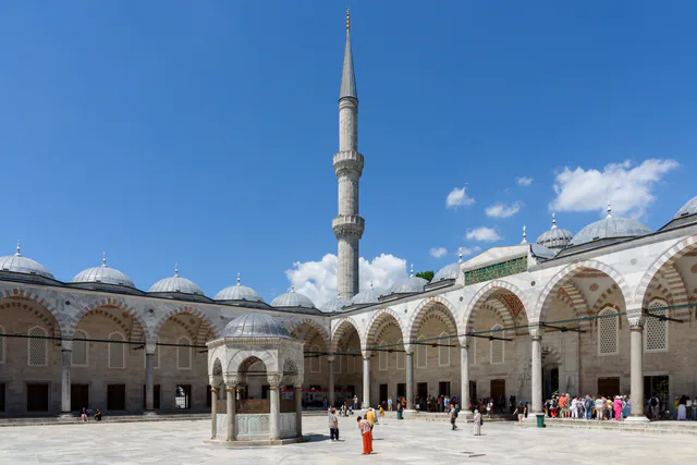 The arcaded courtyard of Sultanahmet Mosque.