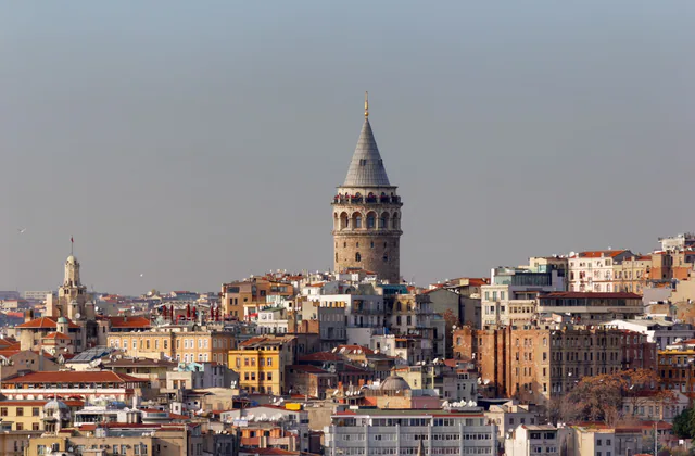 Galata Tower above the streets of Beyoğlu.