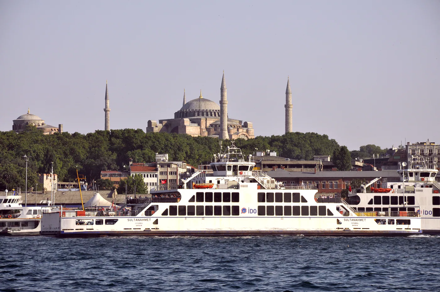 The Sultanahmet passenger ferry moving across Istanbul's busy waterfront