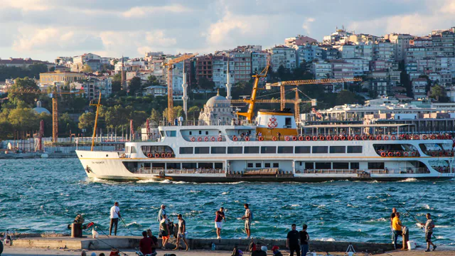 A ferry on the Bosphorus below the hillside streets of Cihangir.