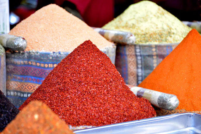 Spice displays in Istanbul's Egyptian Bazaar.
